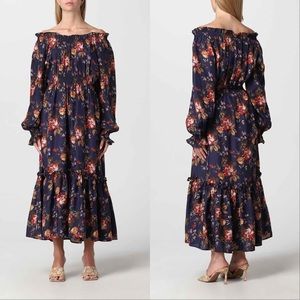 SEA New York Esme Silk Floral Long Sleeve Dress in Navy, Size S, NWT
